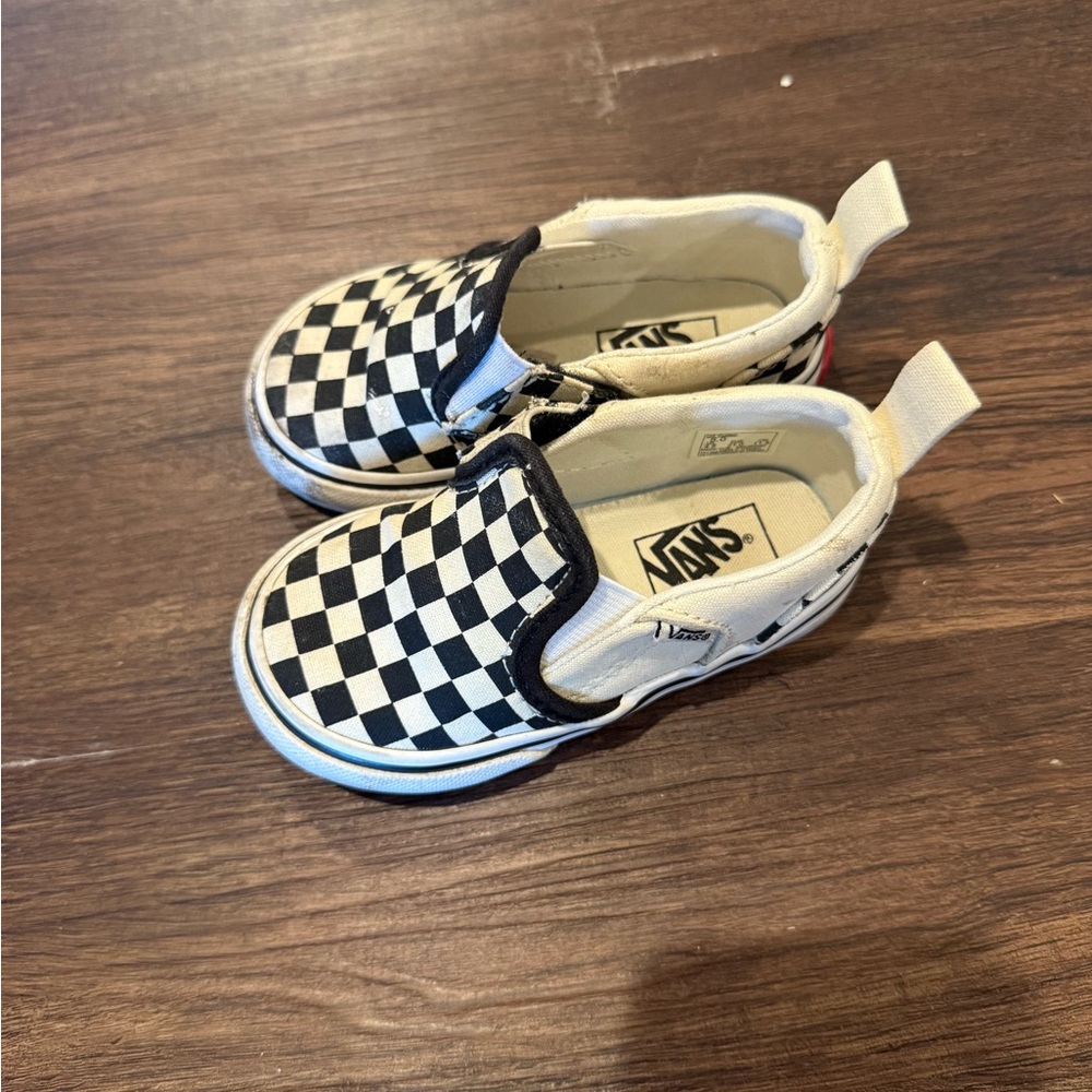 Vans Kids Checkered Slip-On Shoes - Black and White